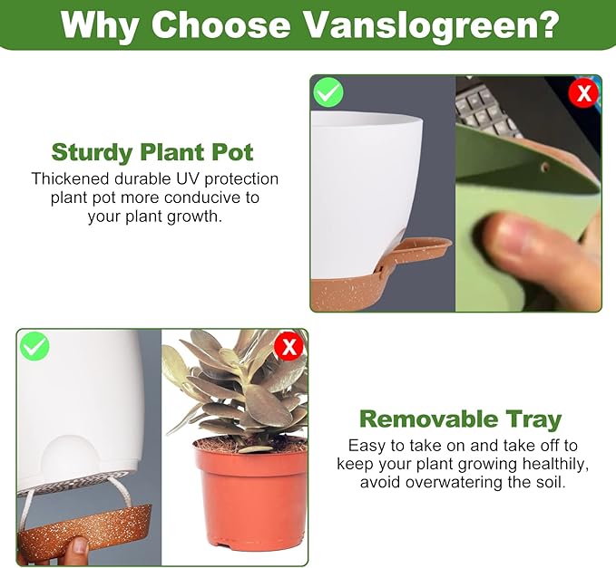 Flower Pots, 8/7/6.5/6/5.5/5 Inch Self Watering Planters - Image 3
