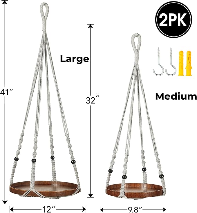 2 Pack Macrame Plant Hanger | Plant Hanger Indoor, Hanging Planter Shelf | - Image 3