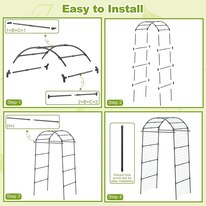 Miory Garden Arch Trellis for Climbing Plants Outdoor, Metal Plants Support - Image 8