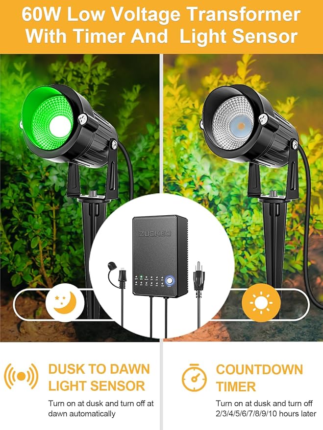ZUCKEO All-in-One RGBW Landscape Lighting Kit, 5W Color Changing Low Voltage - Image 2
