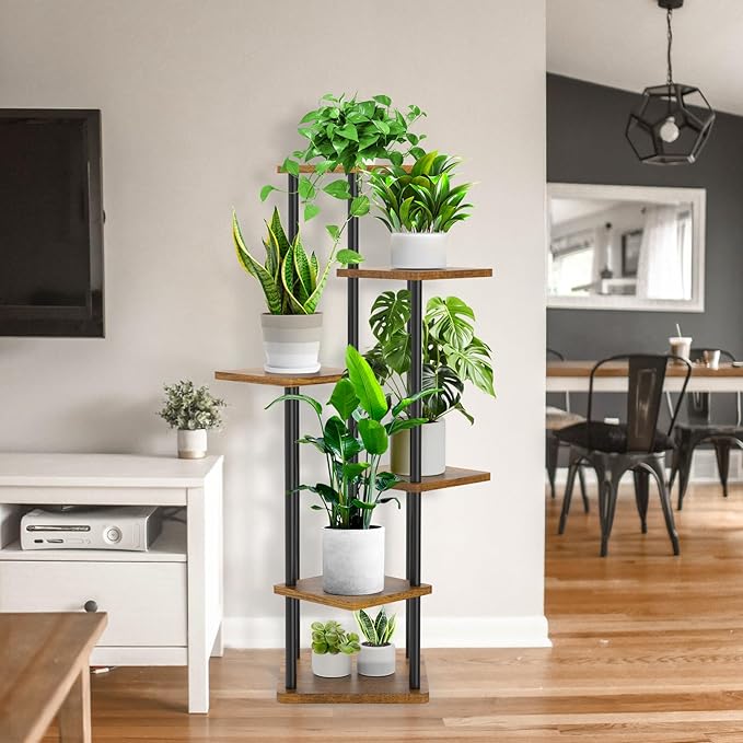 6 Tier Wood Tall Plant Stand Metal Rack Indoor, Planter Shelf Display Rack - Image 8