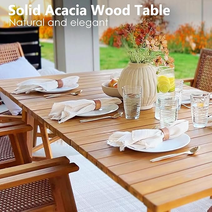 PHI VILLA 7 Pieces Acacia Wood Outdoor Dining Set - Image 3