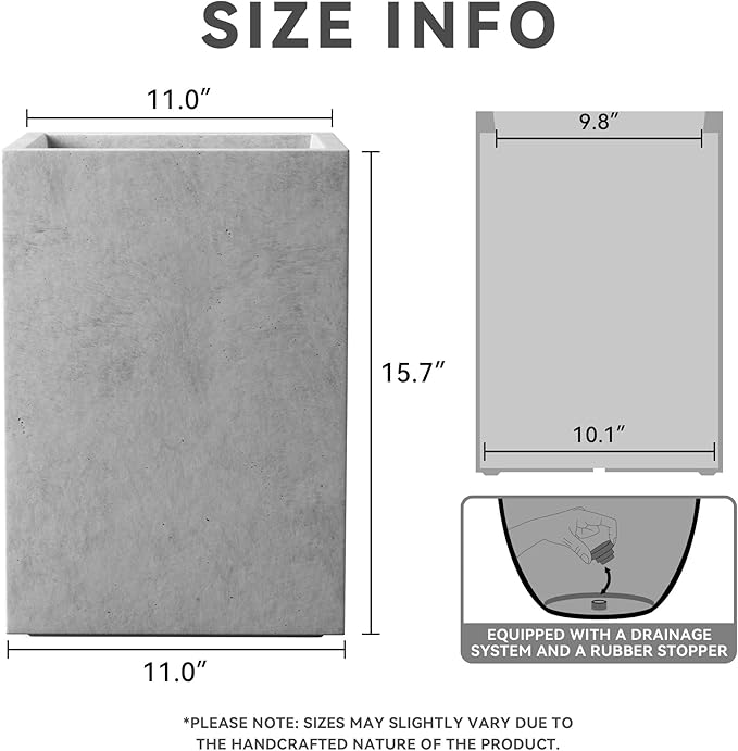 Kante 15.7" H Tall Rectangular Concrete Planters, Outdoor Indoor Lightweight - Image 2