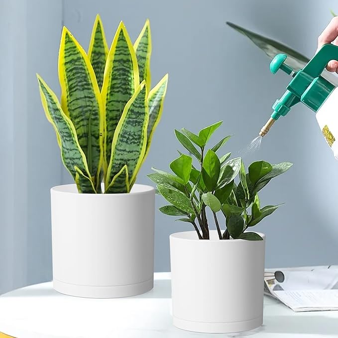 12/10/8 inch Large Plant Pots, 3 Pack Deep Cylinder Flower Pots - Image 5