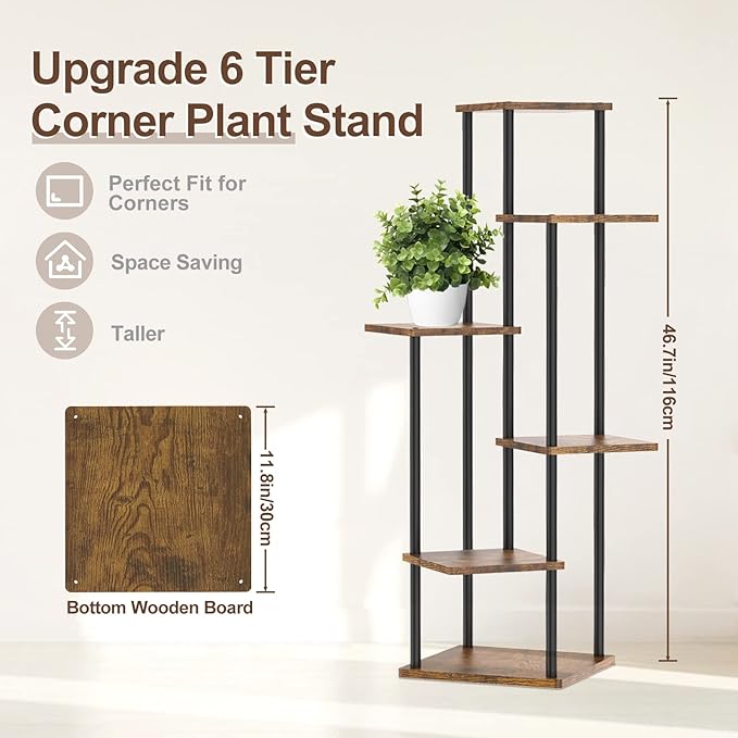 6 Tier Tall Plant Stand Indoor Outdoor, Large Wood Metal Planter Shelf Holder - Image 2