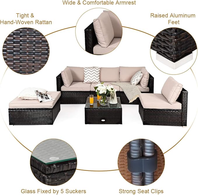 Tangkula 6 Piece Patio Furniture Set, Outdoor Deck Lawn Backyard Durable Steel - Image 9