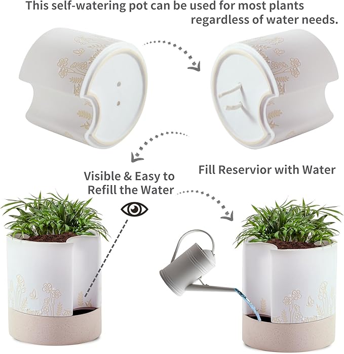 Nihow Self Watering Plant Pot: 8 Inch Ceramic Planter - Image 3
