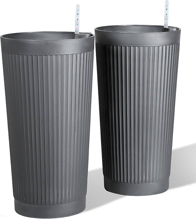 24" Large Planter Set of 2, Self Watering Tall Plastic Planters by PolarcoForgeco