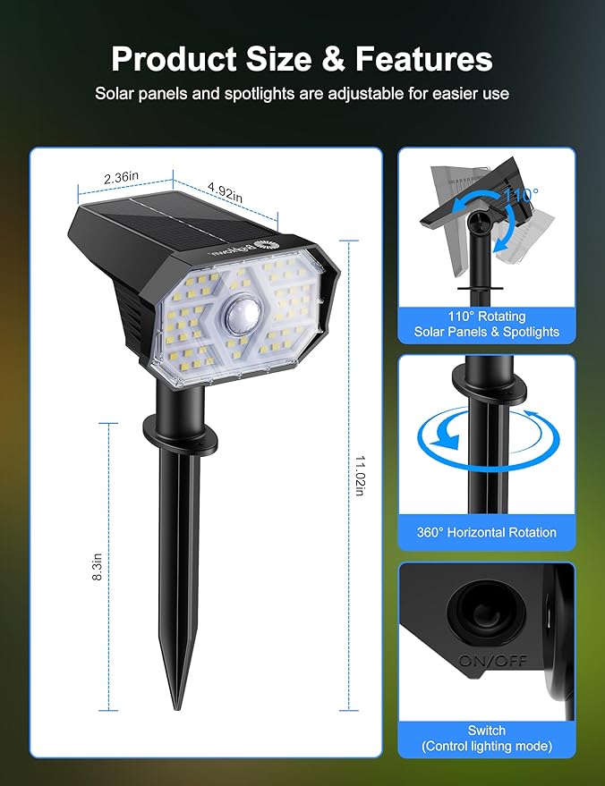 Brightown 4 Pack Solar Motion Lights Outdoor Waterproof, Motion Sensor Spot - Image 8