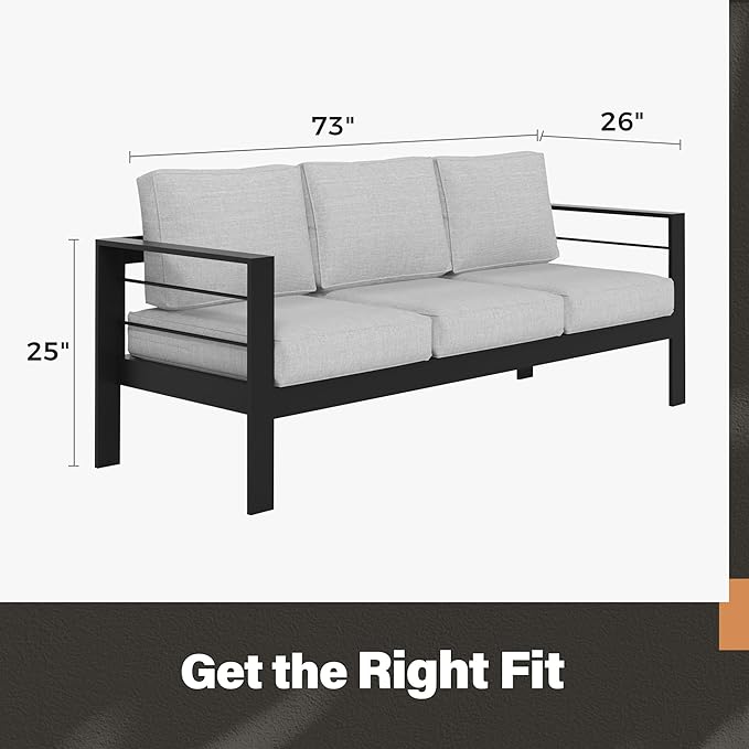 Solaste Aluminum Outdoor Couch, 3-Seat Metal Outdoor Sofa - Image 5