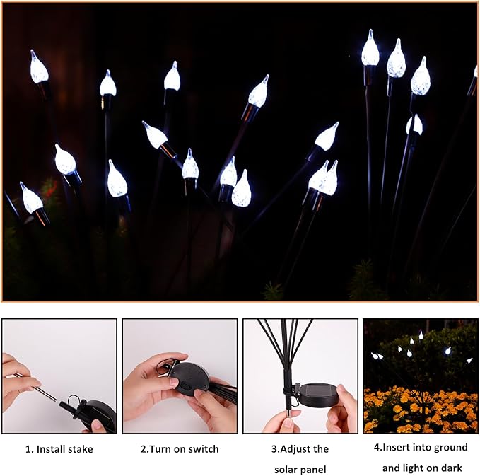 2 Pack Each 8 LEDs Solar Garden Lights Waterproof Outdoor Landscape Path - Image 5