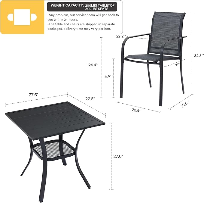 VICLLAX Patio Set for 2, Outdoor Dining Set Includes 28" Small Outdoor Table - Image 2