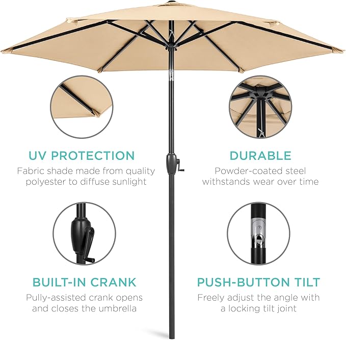 Best Choice Products 7.5ft Heavy-Duty Round Outdoor Market Table Patio Umbrella - Image 5
