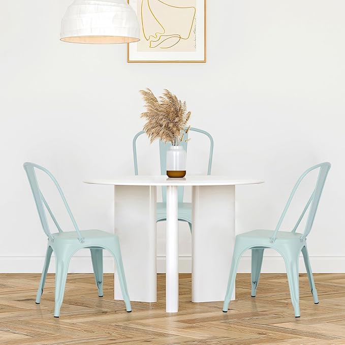 FDW | Set of 4 Metal Dining Chairs | Blue | Stackable Tolix Side Chairs - Image 4