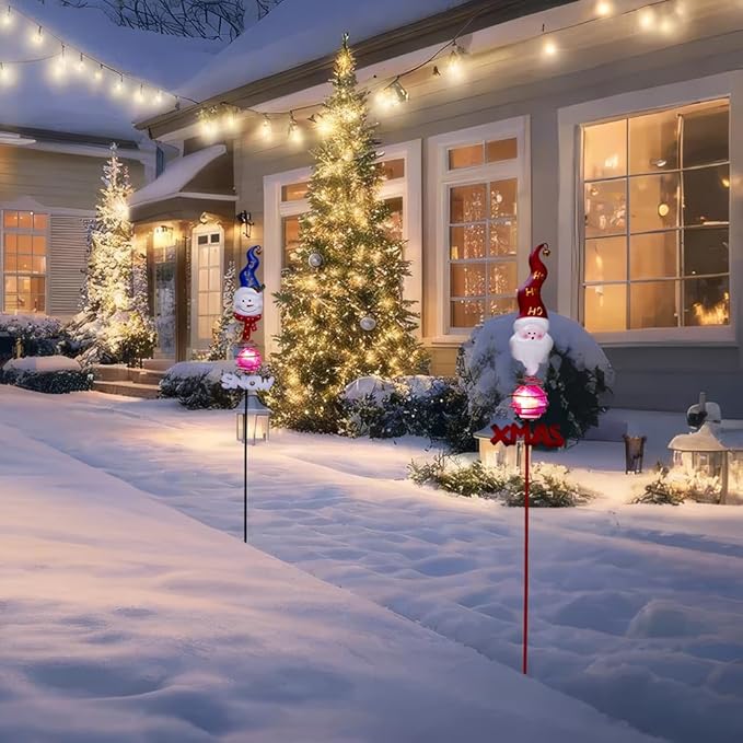 Christmas Solar Garden Stake Lights, 2 Pack Snowman＆Santa Claus Xmas Pathways - Image 8