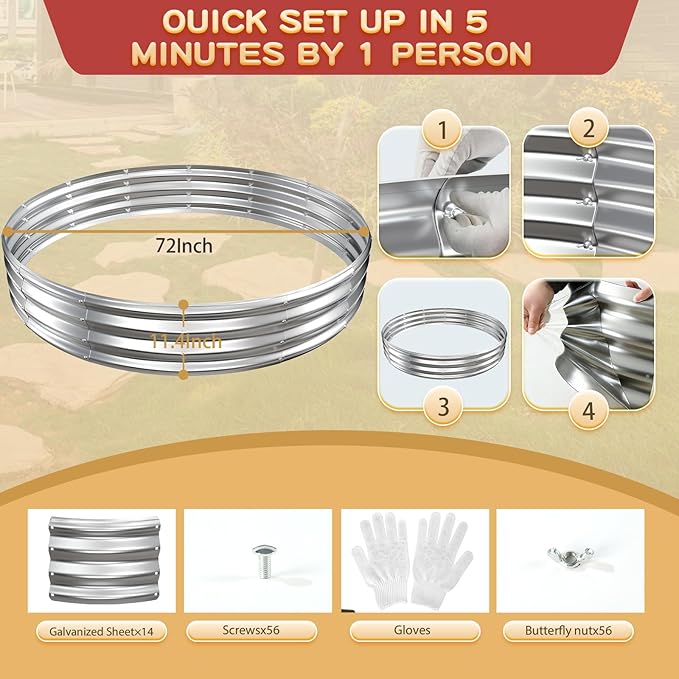 Durable Round Galvanized Steel Raised Garden Bed - Image 4