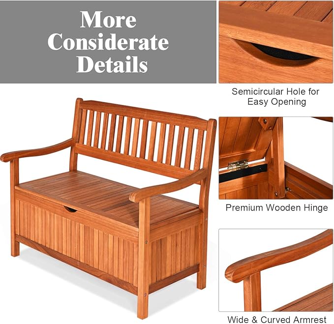 Tangkula Outdoor Wood Storage Bench Deck Box, Entryway Porch Storage Bench - Image 7