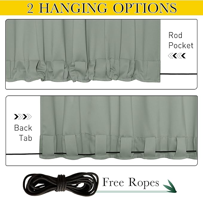 NICETOWN 2 Panels Waterproof Outdoor Curtains Fixed Grommet & Back Tab on Top & - Image 2