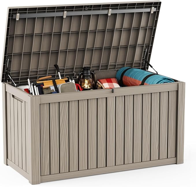 DRATO 150 Gallon Outdoor Storage Box, Large Waterproof Deck Box, Lockable Resin by DRATOprovidesawarmandcozy