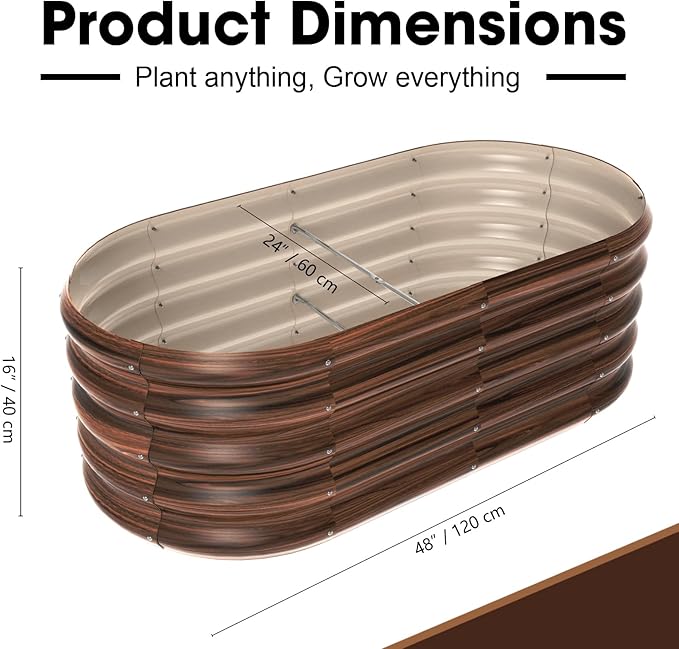 4x2ft Oval Galvanized Raised Garden Bed Kits 16" Tall Outdoor Large Metal - Image 2