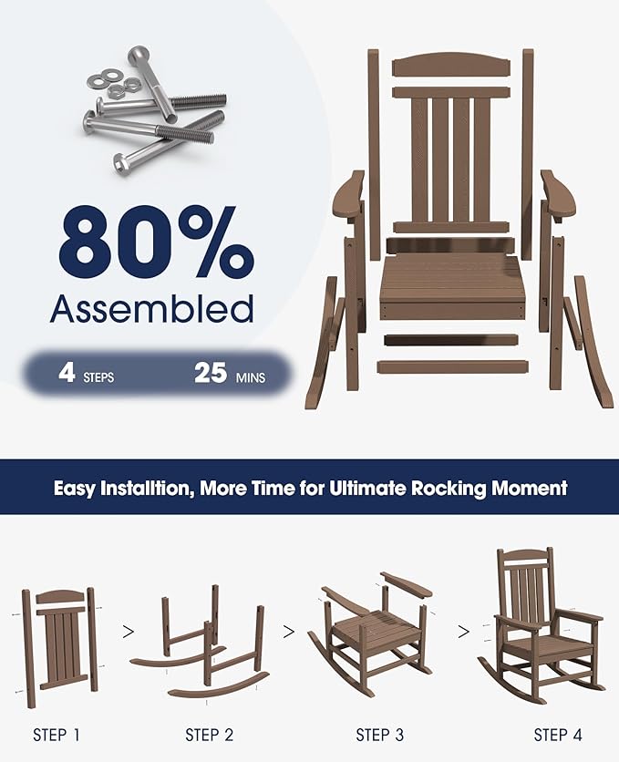 KINGYES HDPE Outdoor Rocking Chair Set of 2, Widened Seat Patio Rocking Chair - Image 8