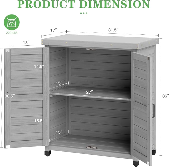 Outdoor Potting Bench with Storage Cabinet and Metal Top, Wood Workstation - Image 5