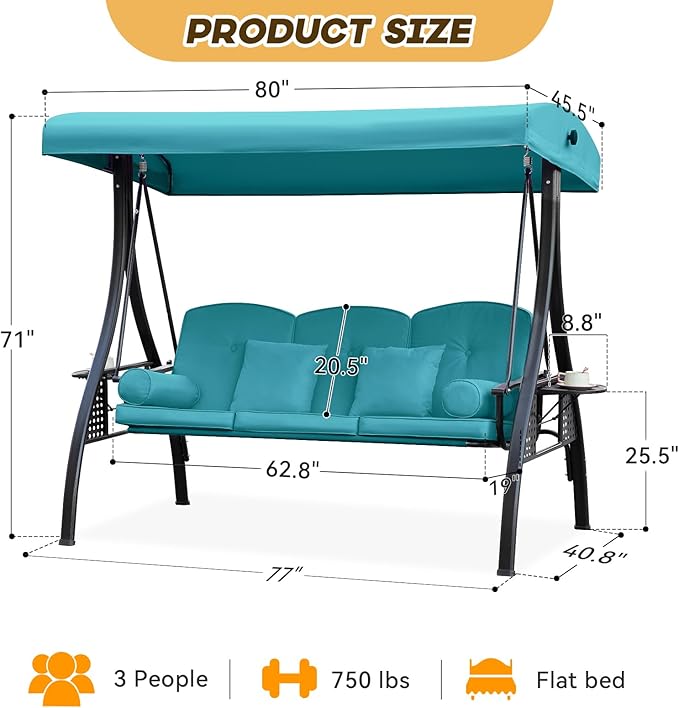 3 in 1 Outdoor Porch Swing - Image 8
