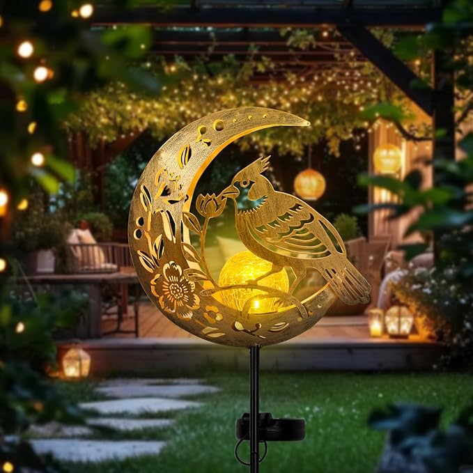 JOBOSI Solar Moon Cardinals Garden Light, Moving Moon & Cardinals Stake Decor - Image 7