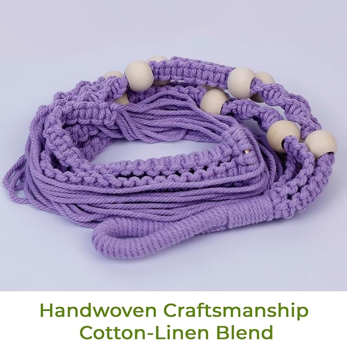 Macrame Plant Hanger, Wood Beads Cotton Hanging Planter Holder - Image 9