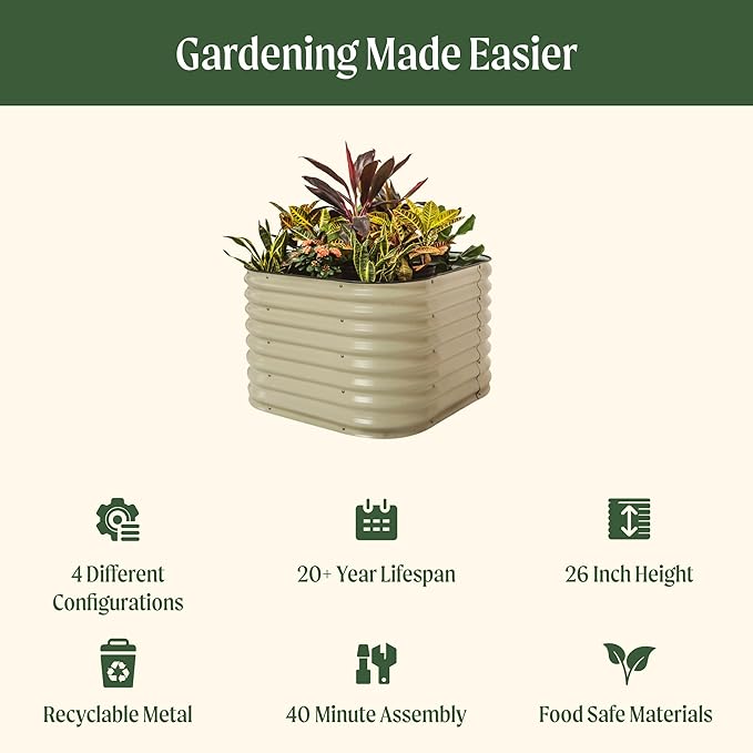Vego garden 26" Extra Tall Raised Garden Bed Kits, 4 in 1 Modular Raised - Image 2