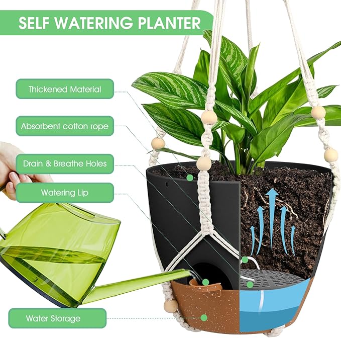 Hanging Planters for Indoor Outdoor Plants, 2 Pack Self Watering Hanging Pot - Image 3