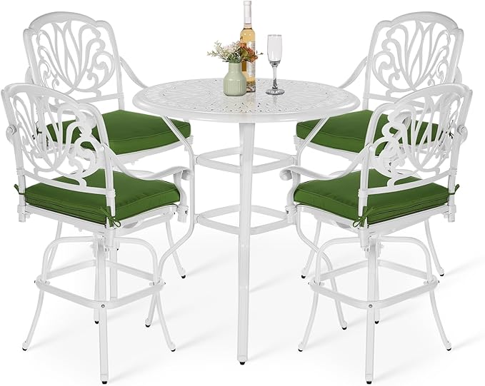 VIVIJASON 5-Piece Patio Swivel Bar Stools Set, All Weather Cast Aluminum by VIVIJASON