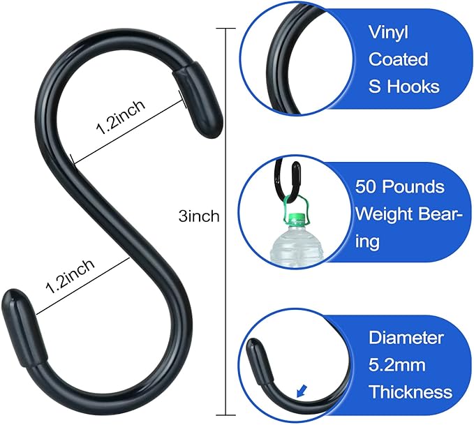 20 Pack Rubber Coated S Hooks for Hanging Plants, Heavy Duty S Hook, Non Slip 3 - Image 2