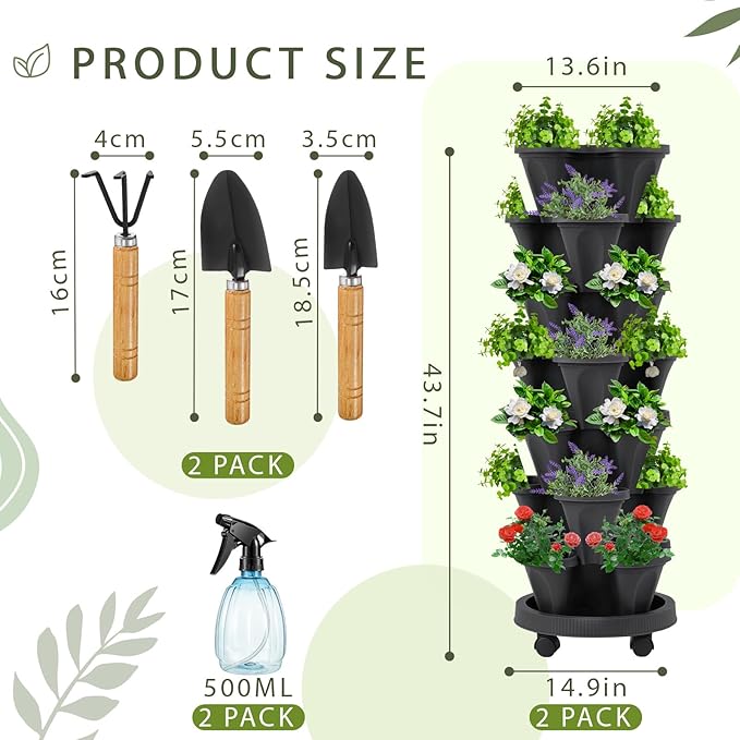 Umigy 2 Set of 7 Tier Vertical Planter Stackable Tower Planters Strawberry Herb - Image 2