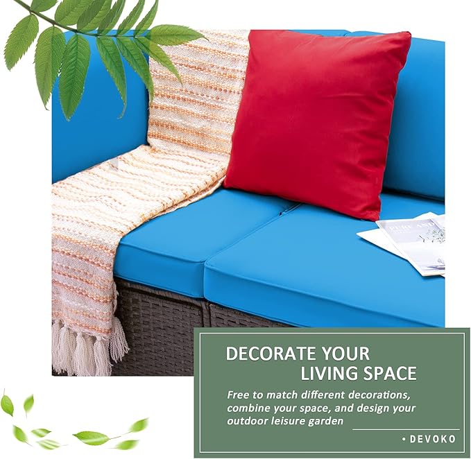 Devoko 2 Pieces Patio Furniture Sofa Sets Outdoor All Weather Sectional Corner - Image 3
