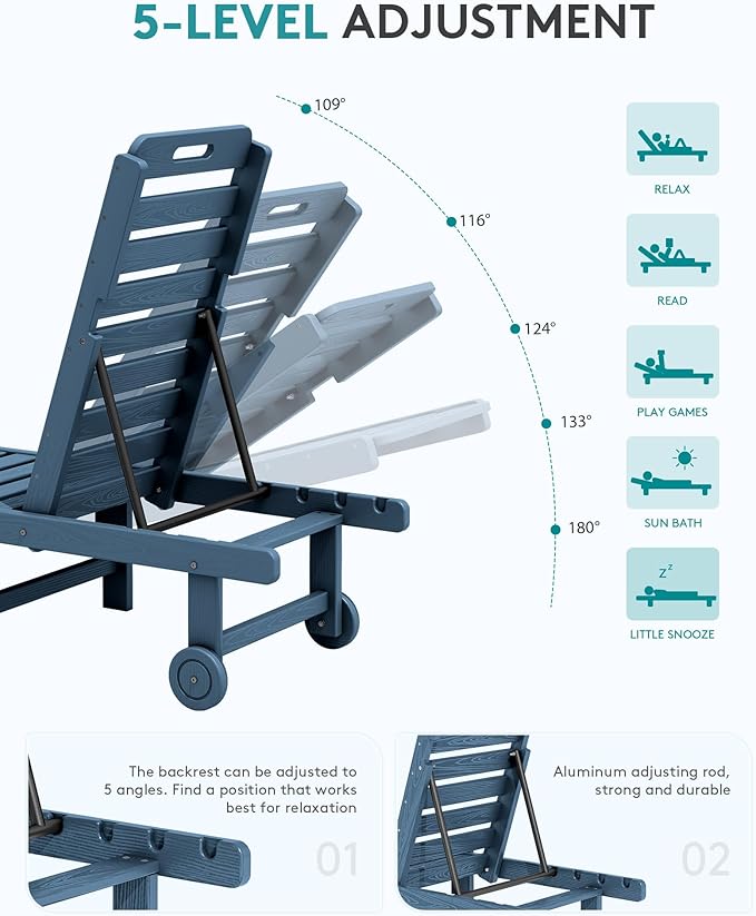 SERWALL Patio Chaise Lounge Chair Set of 4, HDPE Outdoor Lounge Chair - Image 4