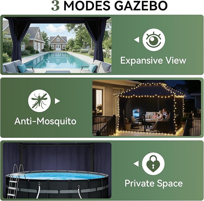 AOXUN Outdoor Gazebo for Patio 10x12 Metal Frame Canopy - Image 7