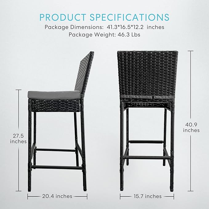 VIVOHOME Outdoor Wicker Barstool 4 Packs, Bar Chairs PE Rattan Materail - Image 2