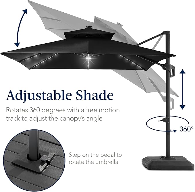 Best Choice Products 12x12ft LED Cantilever Patio Umbrella w/Base Included & - Image 5