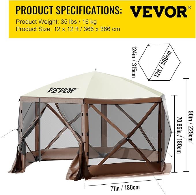 VEVOR 12 * 12ft 6 Sided Pop-up Canopy Shelter Tent - Image 8