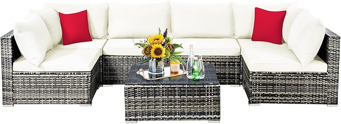 Tangkula 7 Pieces Wicker Patio Furniture Set, All-Weather Outdoor Rattan - Image 9
