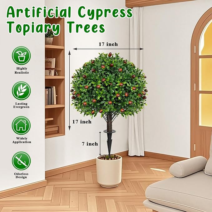 2 Pack Artificial Olive Topiary Tree, Artificial Shrub Bushes - Image 2