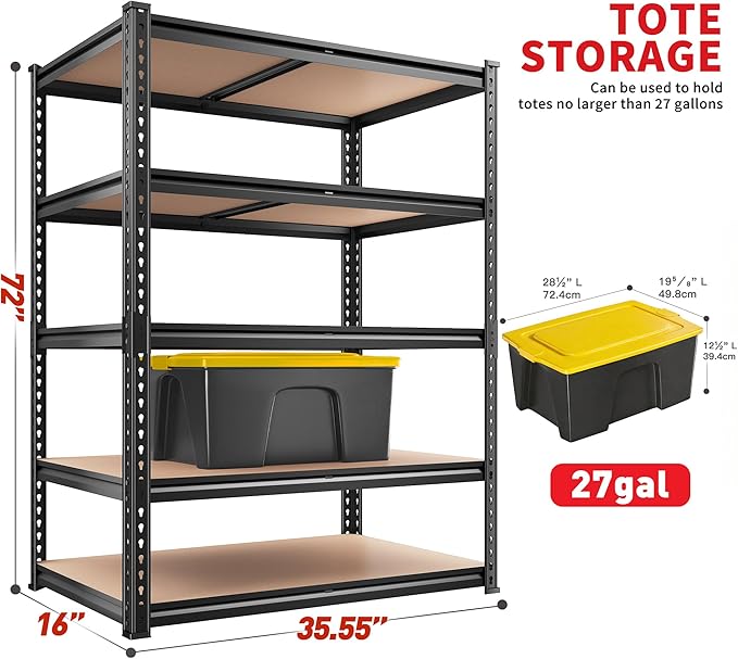 REIBII 2400LBS Storage Shelves 5 Tier Garage Shelving Heavy Duty, Adjustable - Image 3
