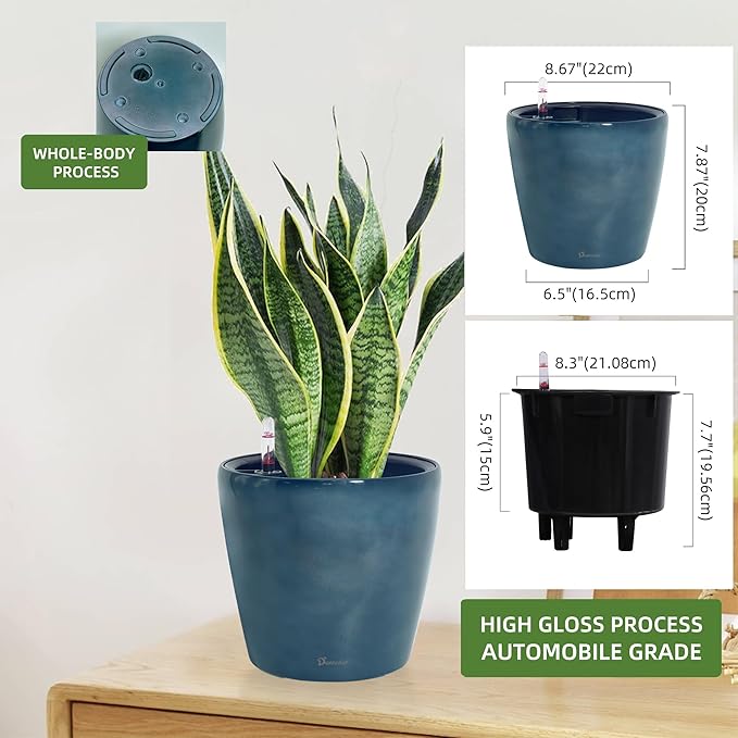 Dexceder 9x8 Inches Self Watering Planter Indoor Outdoor, Inner Pot Design - Image 3