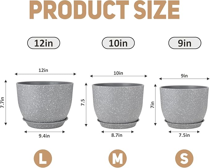 Plant Pots 12/10/9 inch Set of 3, Flower Pots - Image 2