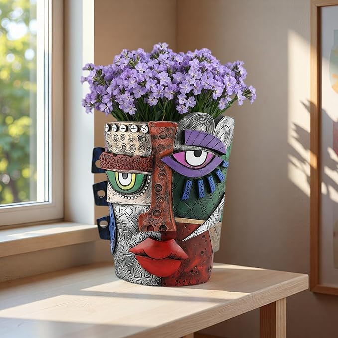 Picasso Abstract Face Flower Pot, Unique Resin Crafted Planter - Image 5