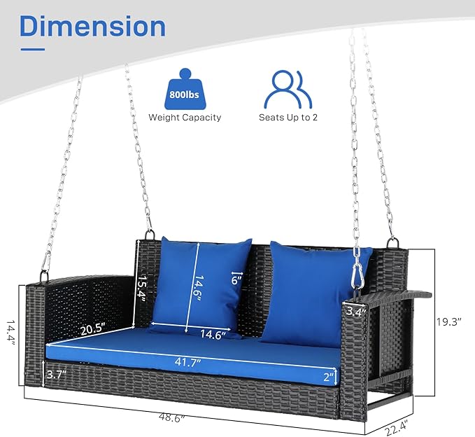Outvita Porch Swing 2 Person Hanging Bench, Wicker Outdoor Swing Bench - Image 3
