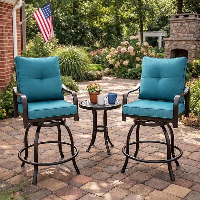 Kozyard Isabella Outdoor Swivel Bar Chairs, Counter Height Patio Bar Stools Set - Image 2