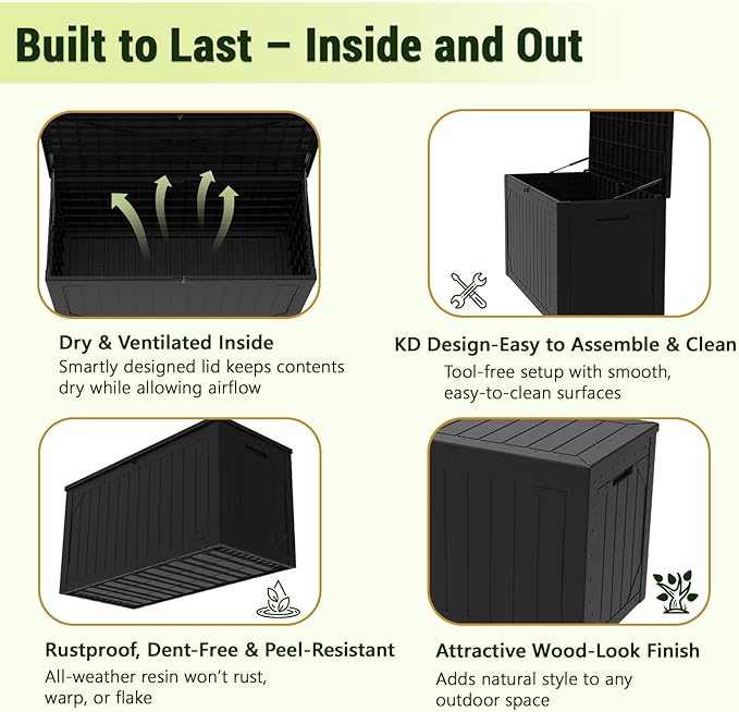 TARKARI 100 Gallon Lockable Resin Deck Box, Waterproof & UV-Resistant Outdoor - Image 6