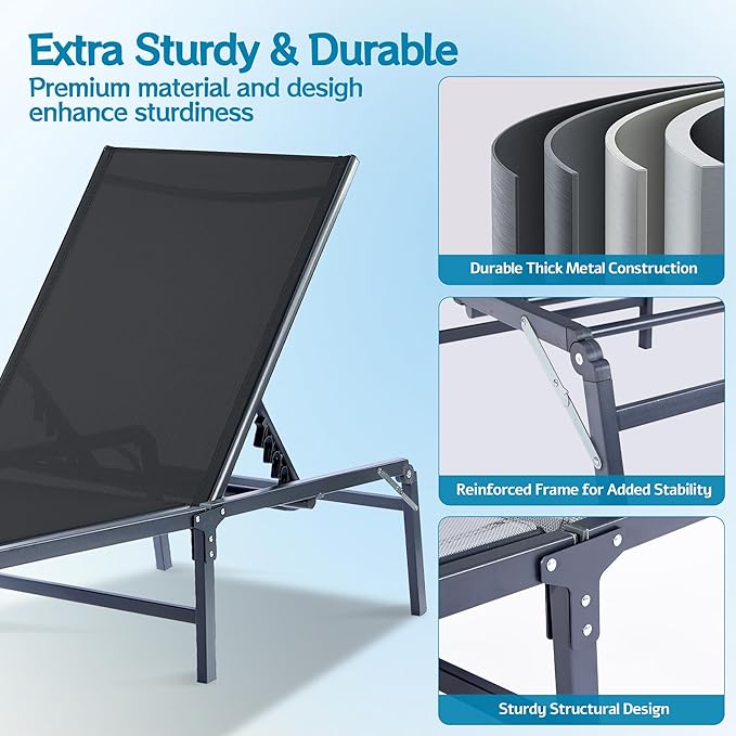 Outdoor Chaise Lounge Chair Set of 2, Foldable & Assemble-Free, 6 Adjustable - Image 6